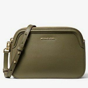 Houston Large Crossgrain Leather Crossbody Bag Olive Army Green Michael Kors